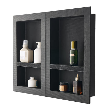 Shower Niche, 16 x 24 inch + 16 x 24 inch Recessed Wall Niche with Movable Shelf, 4 inch Thick Modern Soap&Shampoo Storage Organizer,Square Corners,Sealed Waterproof,Black for Bathroom Shower