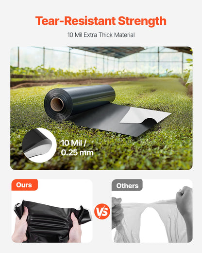 10Mil Plastic Wrap Roll 10 x 100 FT Heavy Duty Black &amp; White