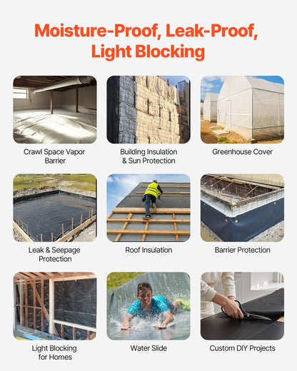 10Mil Plastic Wrap Roll 10 x 100 FT Heavy Duty Black &amp; White