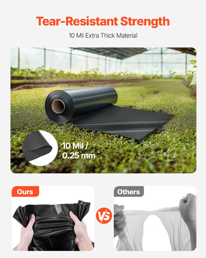 10Mil plastfolierulle 10 x 100 FT Heavy Duty Polyeten Svart