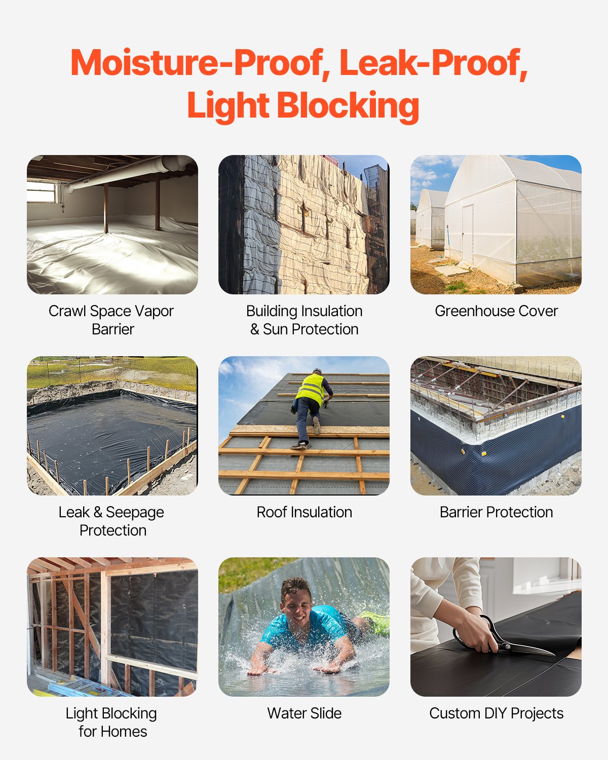 14 Mil Plastic Sheeting Heavy Duty 10' x 100', Thick Plastic Sheeting Roll, Plastic Drop Cloth Painters Tarp Covering for Crawl Space Vapor Barrier, Black and White Double-Sided, Multi-Purpose