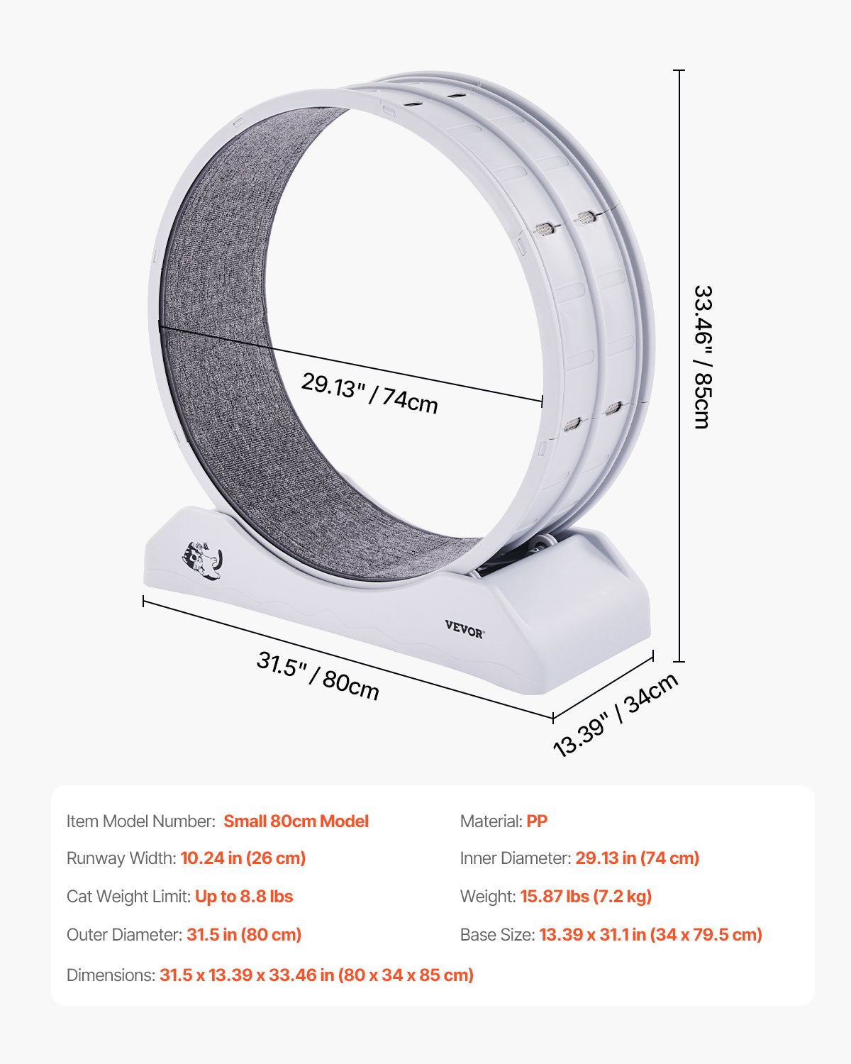 Cat Träningshjul 31.5 i Large Indoor Cat Running Wheel Löpband Vit
