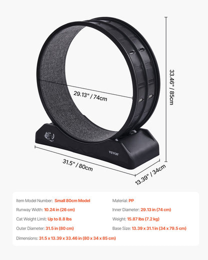 Katzen-Trainingsrad 31,5 Zoll großes Indoor-Katzenlaufrad Laufband Schwarz
