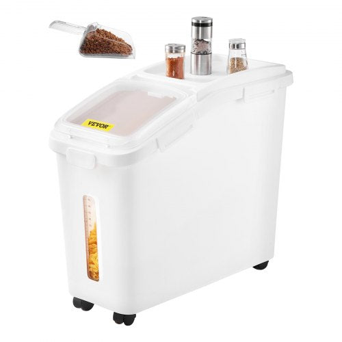 Rice Storage Container, 11.4Gallon/50L Capacity Large Dog Food Dispenser Bin, Kitchen Ingredient Grain Cereal Flour Bin, Pet food Containers with Wheels, Scoop, Scale Line, Airtight Lid, 1 Pack