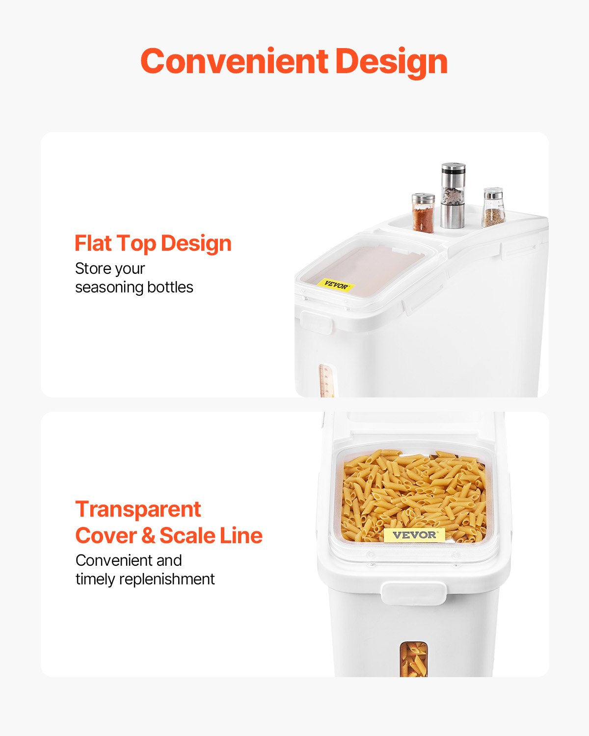 Rice Storage Container, 11.4Gallon/50L Capacity Large Dog Food Dispenser Bin, Kitchen Ingredient Grain Cereal Flour Bin, Pet food Containers with Wheels, Scoop, Scale Line, Airtight Lid, 1 Pack