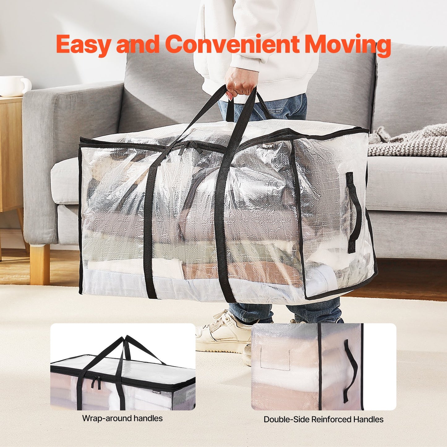 90L Large Storage Bags, 6 Pack Clothes Storage Bins, Foldable Closet Organizers Containers with Reinforced Handle, Plastic Storage Bags for Clothing, Blanket, Comforter, Bed Sheet, and Pillow