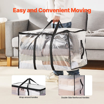 90L Large Storage Bags, 6 Pack Clothes Storage Bins, Foldable Closet Organizers Containers with Reinforced Handle, Plastic Storage Bags for Clothing, Blanket, Comforter, Bed Sheet, and Pillow