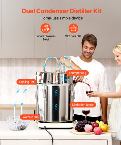 Moonshine Stillwasser-Alkohol-Destilliergerät, 13,2 Gallonen, mit Thumper-Fass und Wasserpumpe