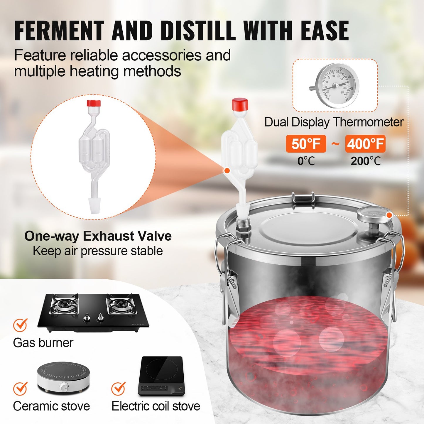 Moonshine Stillwasser-Alkohol-Destilliergerät, 3 Gallonen, mit Wasserpumpe, Edelstahl