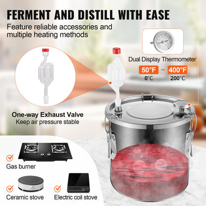 Moonshine Stillwasser-Alkohol-Destilliergerät, 3 Gallonen, mit Wasserpumpe, Edelstahl