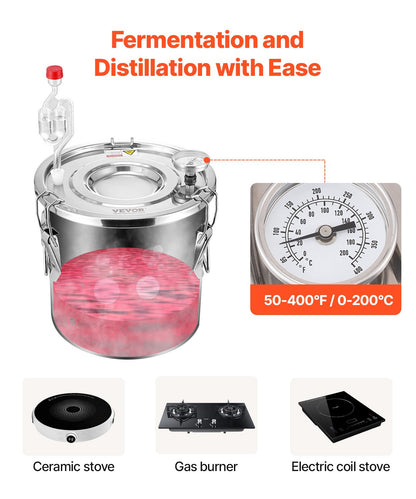 Moonshine Stillwasser-Alkohol-Destilliergerät, 3 Gallonen, mit Thumper-Fass und 8-W-Wasserpumpe