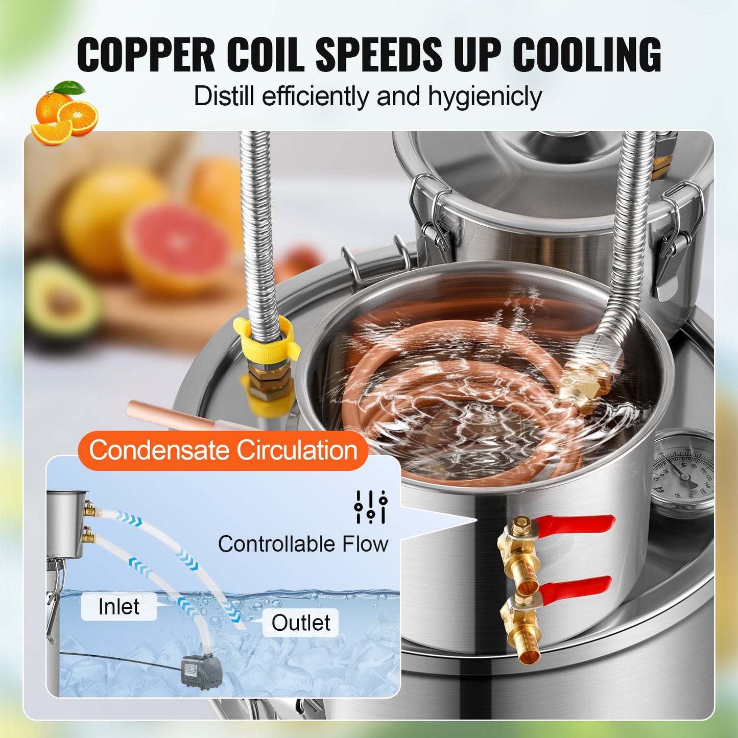 Moonshine Stillwasser-Alkohol-Destilliergerät, 5 Gallonen, mit Thumper-Fass und 8-W-Wasserpumpe