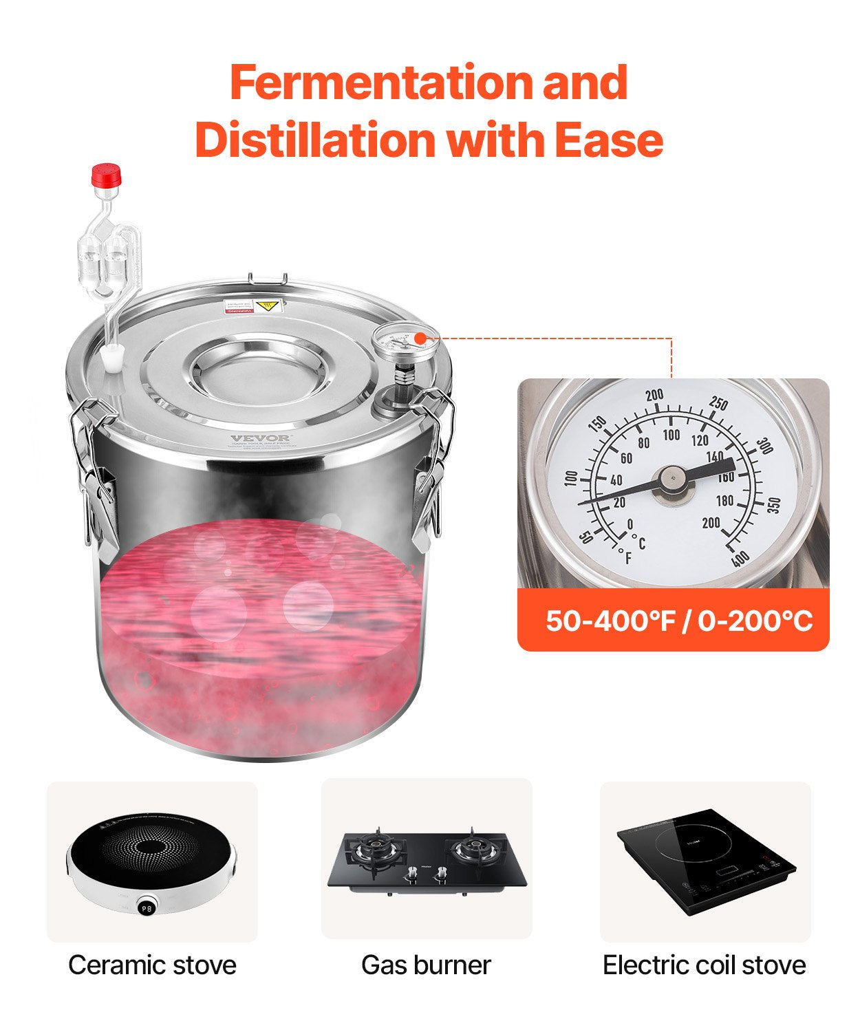 Moonshine Stillwasser-Alkohol-Destilliergerät, 5 Gallonen, mit Thumper-Fass und 8-W-Wasserpumpe