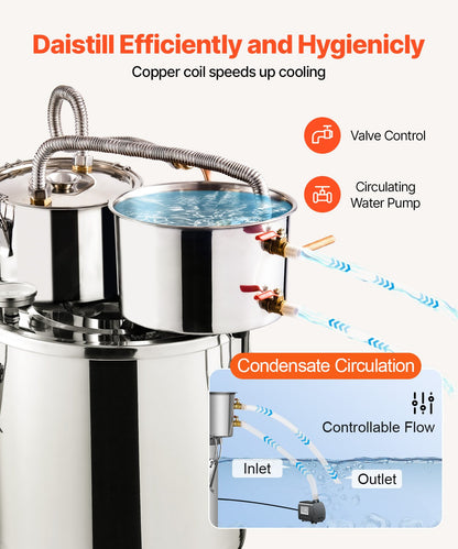 Moonshine Stillwasser-Alkohol-Destilliergerät, 5 Gallonen, mit Thumper-Fass und 8-W-Wasserpumpe