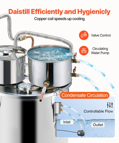 Moonshine Stillwasser-Alkohol-Destilliergerät, 8 Gallonen, mit Thumper-Fass und 8-W-Wasserpumpe