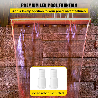 Fountain Spillway 36.2x3.2x8.1 Inch, Pool Waterfall Fountain 17 Colors Led, Pool Water Fall Kit with Remote Control, Pool Spillway Solid Acrylic Pool Waterfall for Garden Pond, Swimming Pool, Square