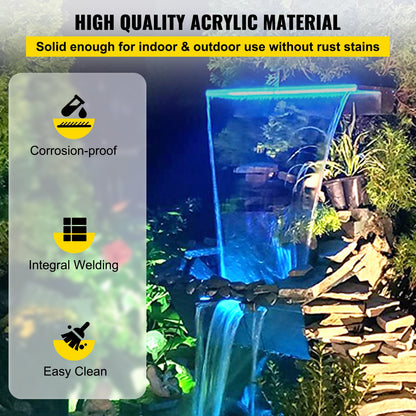 Fountain Spillway 36.2x3.2x8.1 Inch, Pool Waterfall Fountain 17 Colors Led, Pool Water Fall Kit with Remote Control, Pool Spillway Solid Acrylic Pool Waterfall for Garden Pond, Swimming Pool, Square