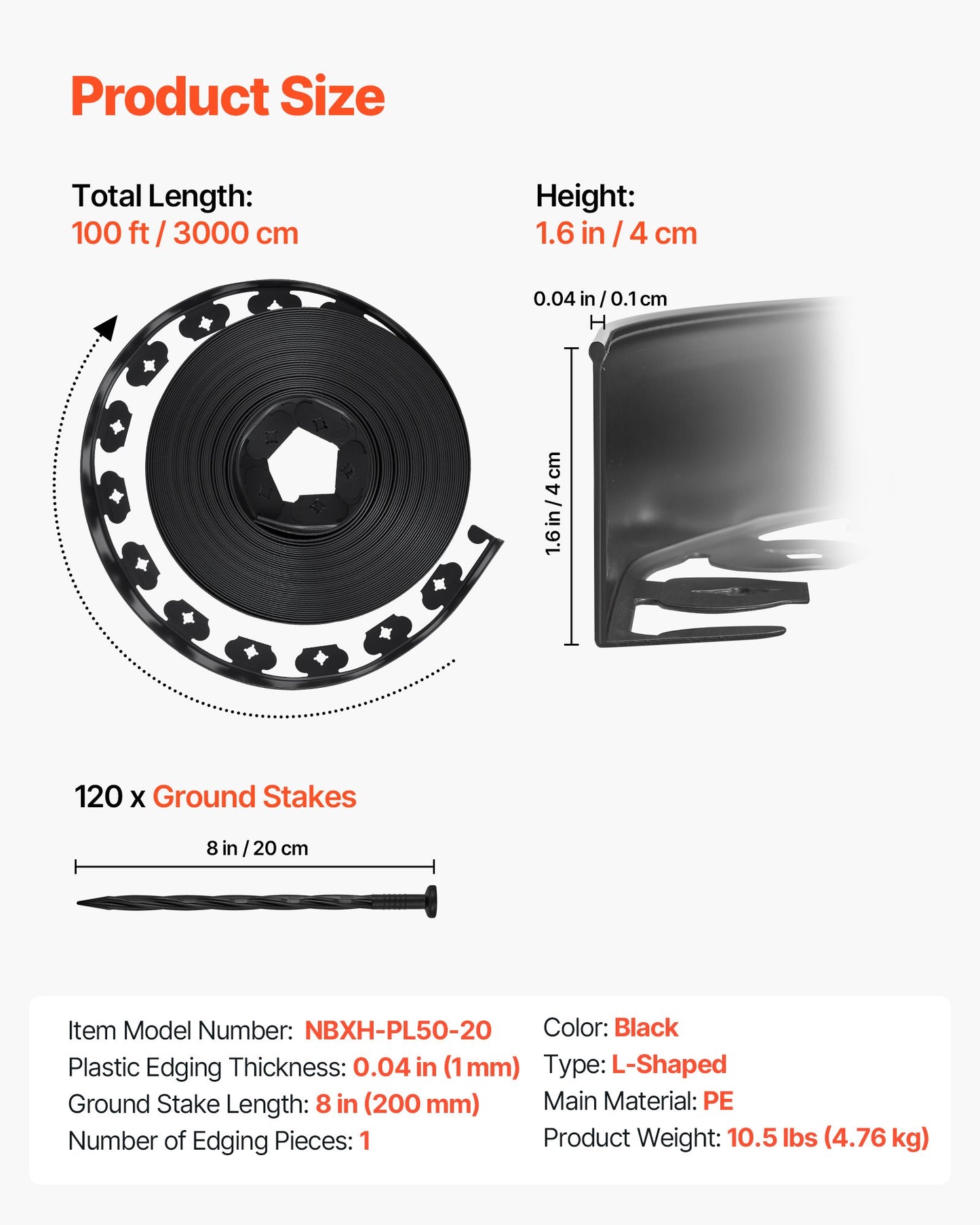 Landscape Edging, 100 ft x 1.5 in Plastic Garden Border Edging with 120 Spikes, No Dig, Flexible Lawn Edgings Roll, UV-Resistant Mini Fence Borders Pathway Edgings for Flower Beds Yard Paver