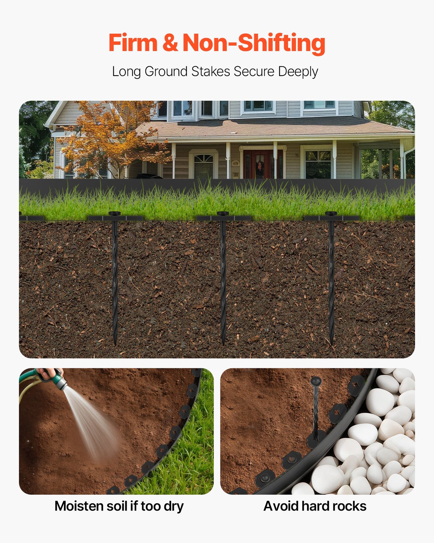 Landscape Edging, 100 ft x 1.5 in Plastic Garden Border Edging with 120 Spikes, No Dig, Flexible Lawn Edgings Roll, UV-Resistant Mini Fence Borders Pathway Edgings for Flower Beds Yard Paver