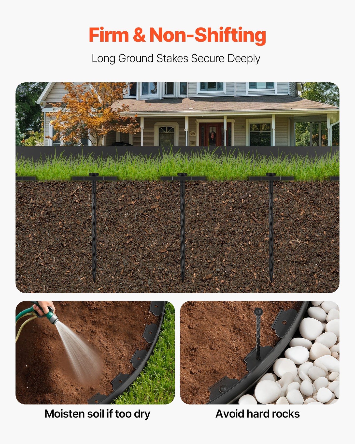 Landscape Edging, 20 ft x 2 in Plastic Garden Border Edging with 120 Spikes, No Dig, Flexible Lawn Edgings Roll, UV-Resistant Mini Fence Borders Pathway Edgings for Flower Beds Yard Paver