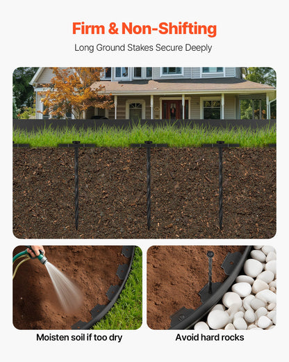 Landscape Edging, 20 ft x 2 in Plastic Garden Border Edging with 120 Spikes, No Dig, Flexible Lawn Edgings Roll, UV-Resistant Mini Fence Borders Pathway Edgings for Flower Beds Yard Paver