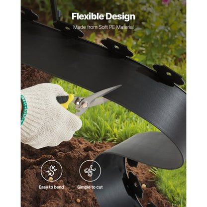 Landskapskant, 1000 x 10 cm plastträdgårdskant med 30 spikar och 2 markpinnar, grävfri, flexibel gräskantrulle, UV-resistent mini-staketkant för rabatter, marksten |  EU