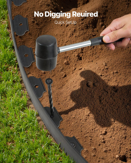 Landscape Edging, 33 ft x 4 in Plastic Garden Border Edging with 30 Spikes & 2 Ground Stakes, No Dig, Flexible Lawn Edgings Roll, UV-Resistant Mini Fence Borders for Flower Beds Yard Paver