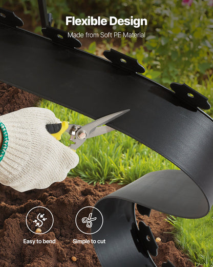 Landscape Edging, 33 ft x 4 in Plastic Garden Border Edging with 30 Spikes & 2 Ground Stakes, No Dig, Flexible Lawn Edgings Roll, UV-Resistant Mini Fence Borders for Flower Beds Yard Paver