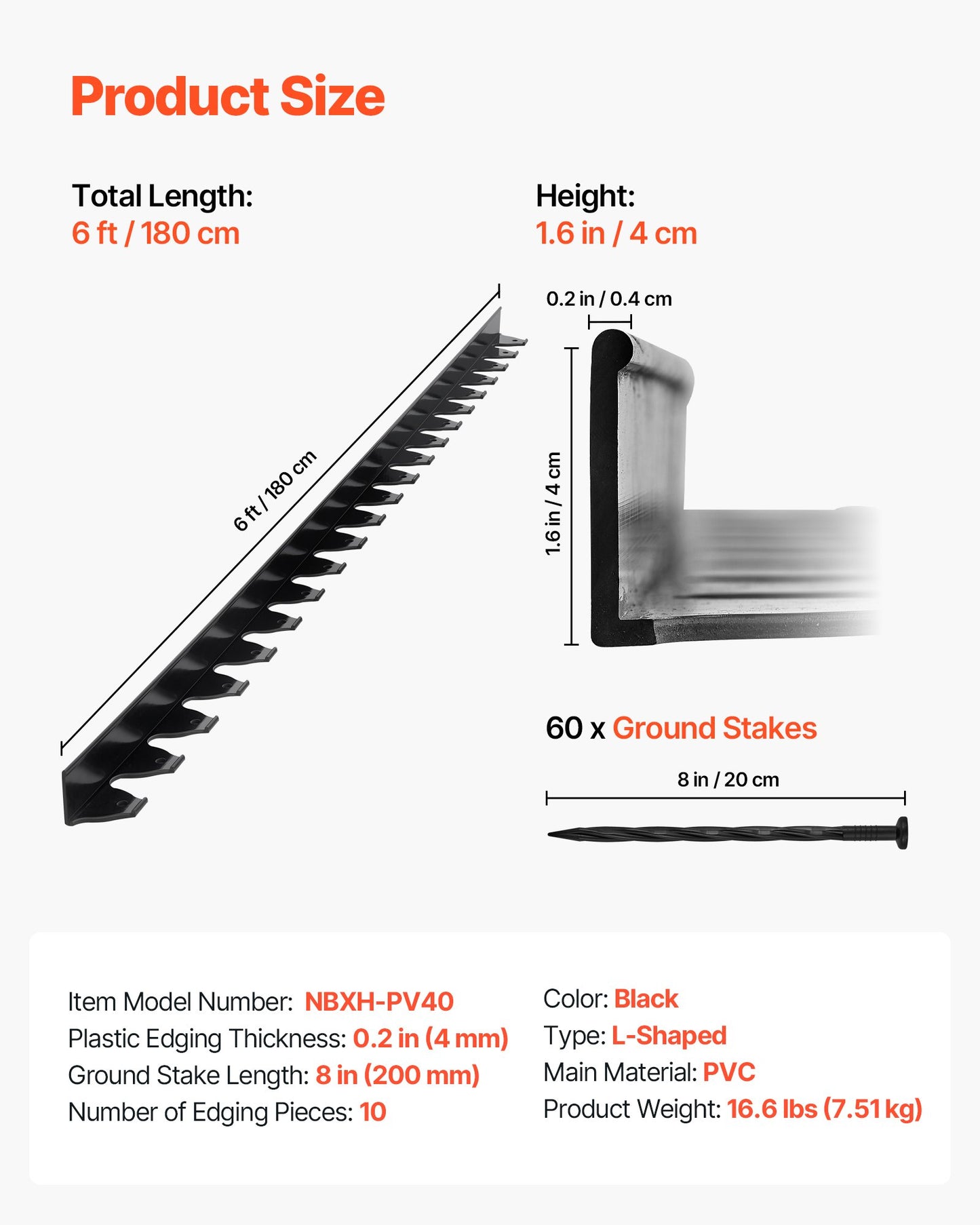 Landscape Edging Border, 10Pcs 6 ft x 1.6 in Plastic Garden Edging with 60 Spikes, Sun-Resistant Flowerbed Borders, DIY Layout, No Dig Garden Edger Border Divider for Lawn Edgings for Yard