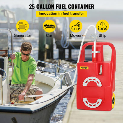 Fuel Caddy, 32 Gallon, Portable Fuel Tank on Wheels, with Manual Transfer Pump, Gasoline Diesel Fuel Container for Cars, Lawn Mowers, ATVs, Boats, More, Red