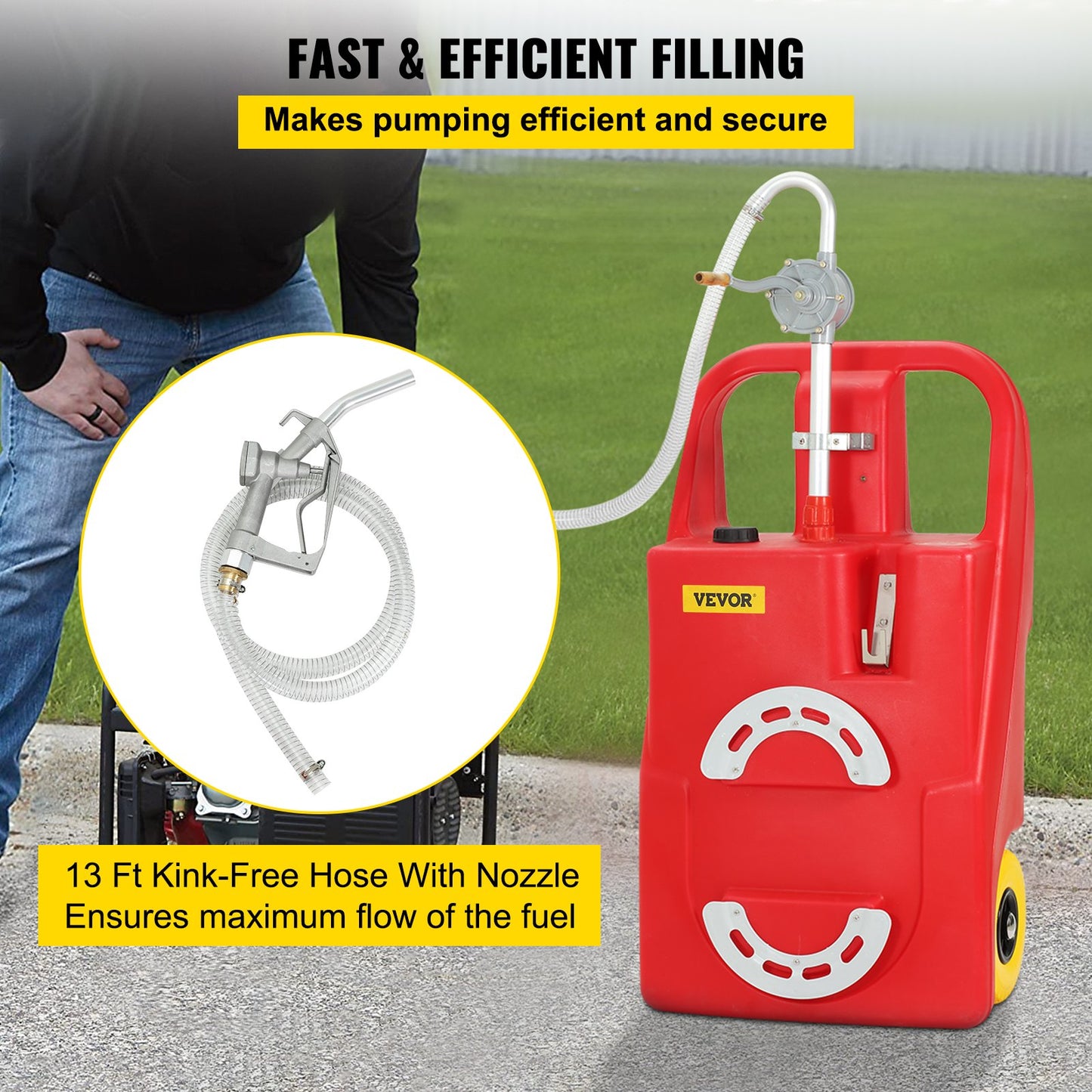 Fuel Caddy, 32 Gallon, Portable Fuel Tank on Wheels, with Manual Transfer Pump, Gasoline Diesel Fuel Container for Cars, Lawn Mowers, ATVs, Boats, More, Red