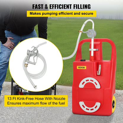 Fuel Caddy, 32 Gallon, Portable Fuel Tank on Wheels, with Manual Transfer Pump, Gasoline Diesel Fuel Container for Cars, Lawn Mowers, ATVs, Boats, More, Red