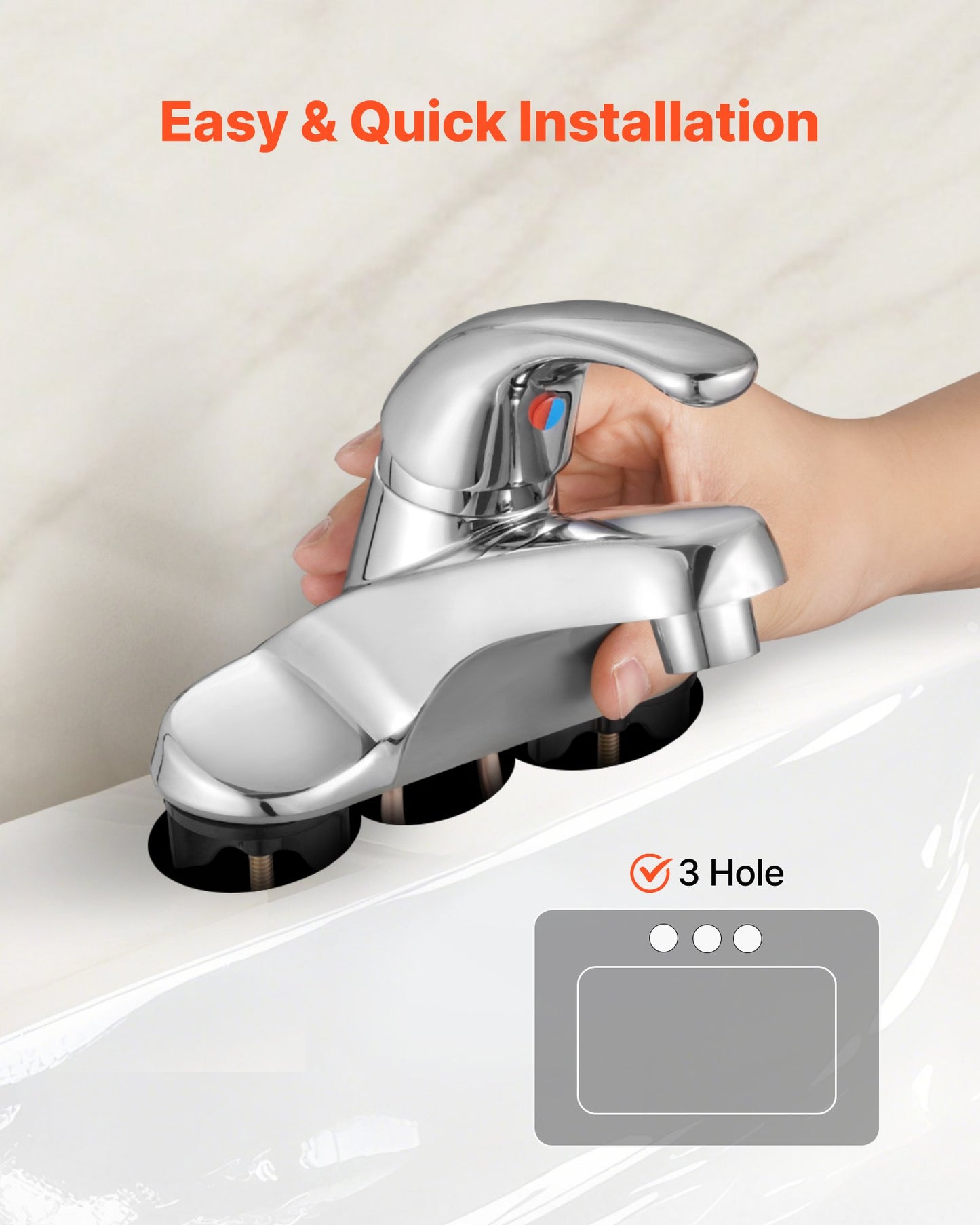 Single Handle Sink Faucet, Chrome-Plated Silver Single Handle Bathroom Faucet, Kitchen Water Faucets with Overflow 1 or 3 Hole, Suitable for Bathroom, RV, Bar Sink, Public Restroom, Press-Type