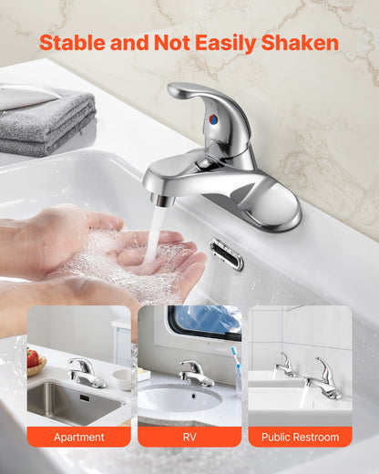 Single Handle Sink Faucet, Chrome-Plated Silver Single Handle Bathroom Faucet, Kitchen Water Faucets with Overflow 1 or 3 Hole, Suitable for Bathroom, RV, Bar Sink, Public Restroom, Press-Type