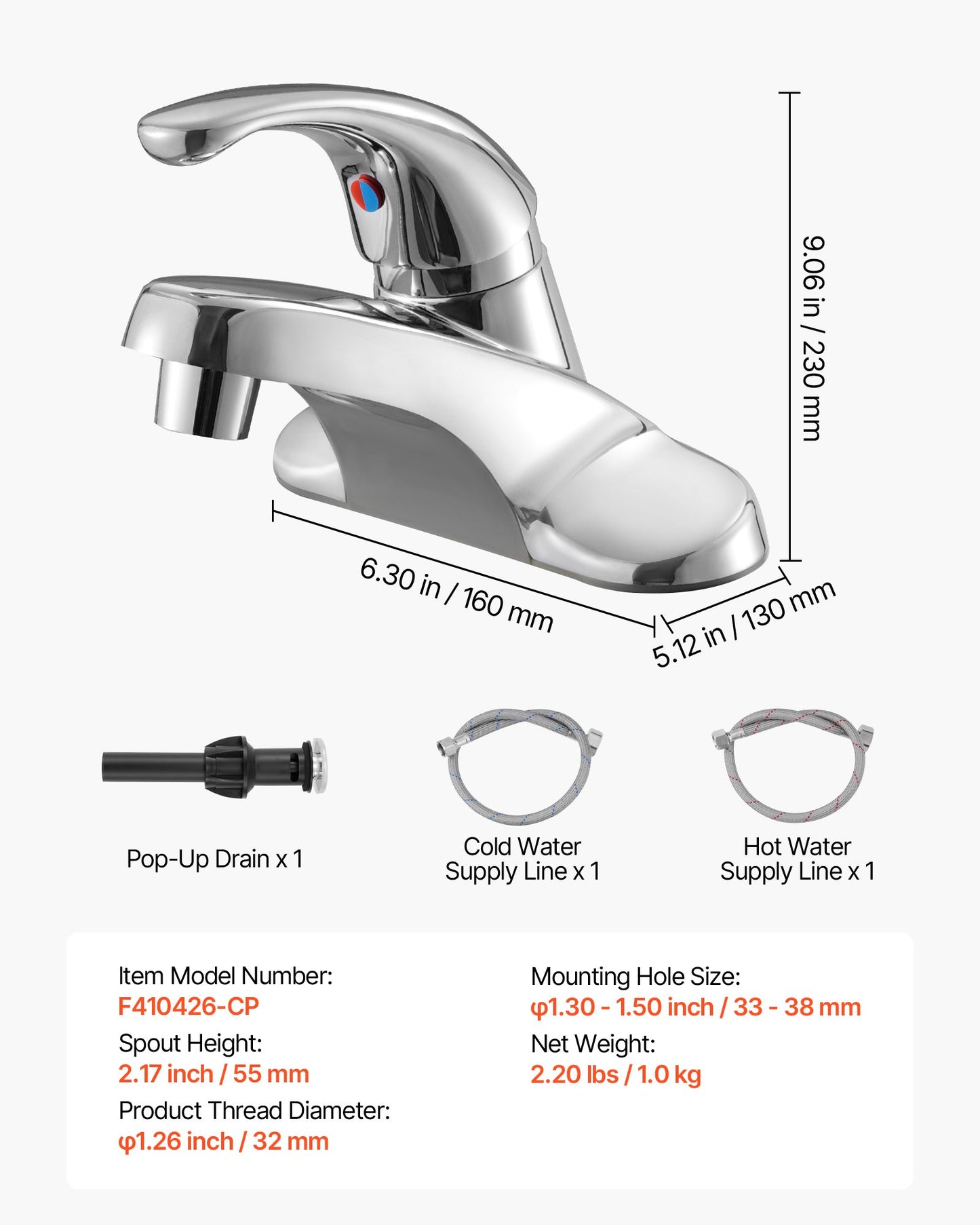 Single Handle Sink Faucet, Chrome-Plated Silver Single Handle Bathroom Faucet, Kitchen Water Faucets with Overflow 1 or 3 Hole, Suitable for Bathroom, RV, Bar Sink, Public Restroom, Press-Type