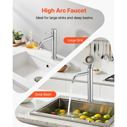 Enkelgreppsblandare, Förkromad Silverfärgad Kökshandfat, Köksvattenblandare med 1 eller 3 hål och tryckknappsavlopp, Lämplig för Badrum, Husbil, Bar, Offentlig Toalett, Högbågsblandare |  EU