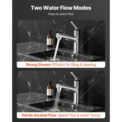 Enkelgreppsblandare för handfat, Utdragbar kran med ett eller tre hål, Tvättställsblandare i borstat nickel, rostfritt stål med tryckknapp, Lämplig för badrum, husbil, offentlig toalett, Blyfri |  EU