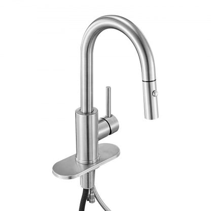 Single Handle Sink Faucet, Brushed Nickel Kitchen Faucet with Pull Down Sprayer, Suitable for Bathroom, RV, Bar Sink, Public Restroom, Stream & Spray Dual Water Flow Modes, Leak-Proof Valve