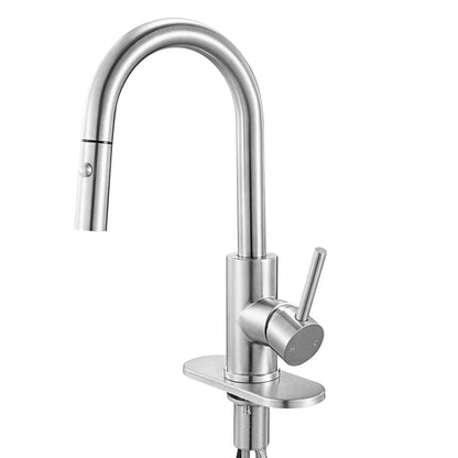 Single Handle Sink Faucet, Brushed Nickel Kitchen Faucet with Pull Down Sprayer, Suitable for Bathroom, RV, Bar Sink, Public Restroom, Stream & Spray Dual Water Flow Modes, Leak-Proof Valve