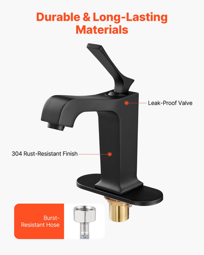 Single Handle Sink Faucet, Matte Black Finish Faucet Kitchen Sink, Kitchen Water Faucets with Push-Button Drain, Suitable for Bathroom, RV, Bar Sink, Public Restroom, Waterfall-Style Spout