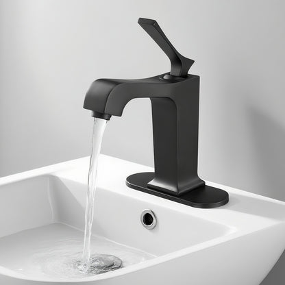 Single Handle Sink Faucet, Matte Black Finish Faucet Kitchen Sink, Kitchen Water Faucets with Push-Button Drain, Suitable for Bathroom, RV, Bar Sink, Public Restroom, Waterfall-Style Spout