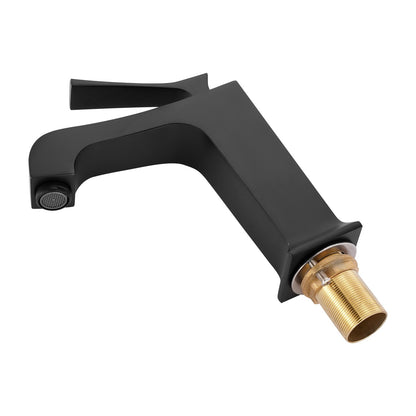 Single Handle Sink Faucet, Matte Black Finish Faucet Kitchen Sink, Kitchen Water Faucets with Push-Button Drain, Suitable for Bathroom, RV, Bar Sink, Public Restroom, Waterfall-Style Spout