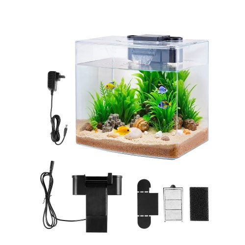 Fish Tank Aquarium, 3.5 Gallon Arch Ultra-Clear GPPS Starter Smart Tank Adjustable 3 Color Lighting, Self Cleaning System Fishbowl for Freshwater & Saltwater Fish Home, Office, or Pet Use