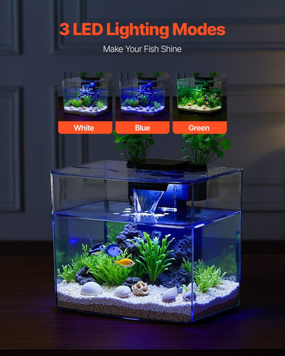 Fish Tank Aquarium, 3.5 Gallon Arch Ultra-Clear GPPS Starter Smart Tank Adjustable 3 Color Lighting, Self Cleaning System Fishbowl for Freshwater & Saltwater Fish Home, Office, or Pet Use