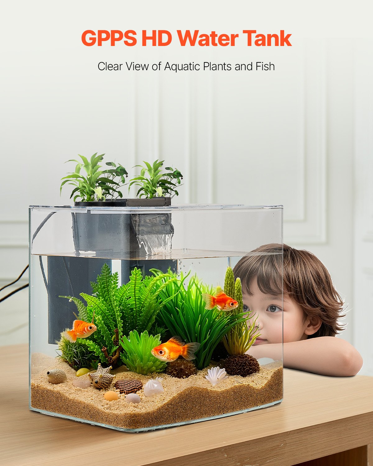 Fish Tank Aquarium, 3.5 Gallon Arch Ultra-Clear GPPS Starter Smart Tank Adjustable 3 Color Lighting, Self Cleaning System Fishbowl for Freshwater & Saltwater Fish Home, Office, or Pet Use