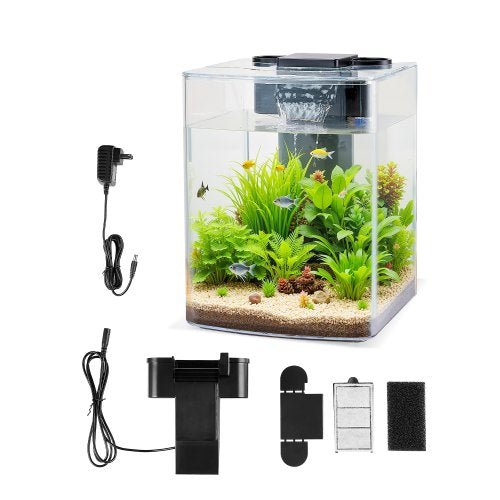 Fish Tank Aquarium, 2 Gallon Arch Ultra-Clear GPPS Starter Smart Tank Adjustable 3 Color Lighting, Self Cleaning System Fishbowl for Freshwater & Saltwater Fish Home, Office, or Pet Use