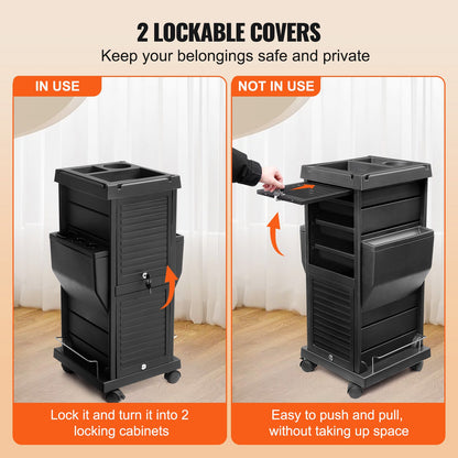 Ultimativer Salon-Trolley-Wagen, abschließbarer Schönheitssalon-Trolley für Stylisten mit 6 herausnehmbaren Schubladen und Werkzeughalter, Friseurwagen aus Kunststoff mit feststellbaren Rädern für Beauty-SPA-Barbier