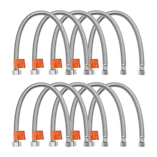 Faucet Hose Connector, 16-Inch Length, 3/8 Inch Comp x 1/2 Inch FIP 10-Pack Braided Stainless Steel Faucet Supply Line, Faucet Hose Connects Kitchen Bathroom Sink to Water Supply, Certified Safe