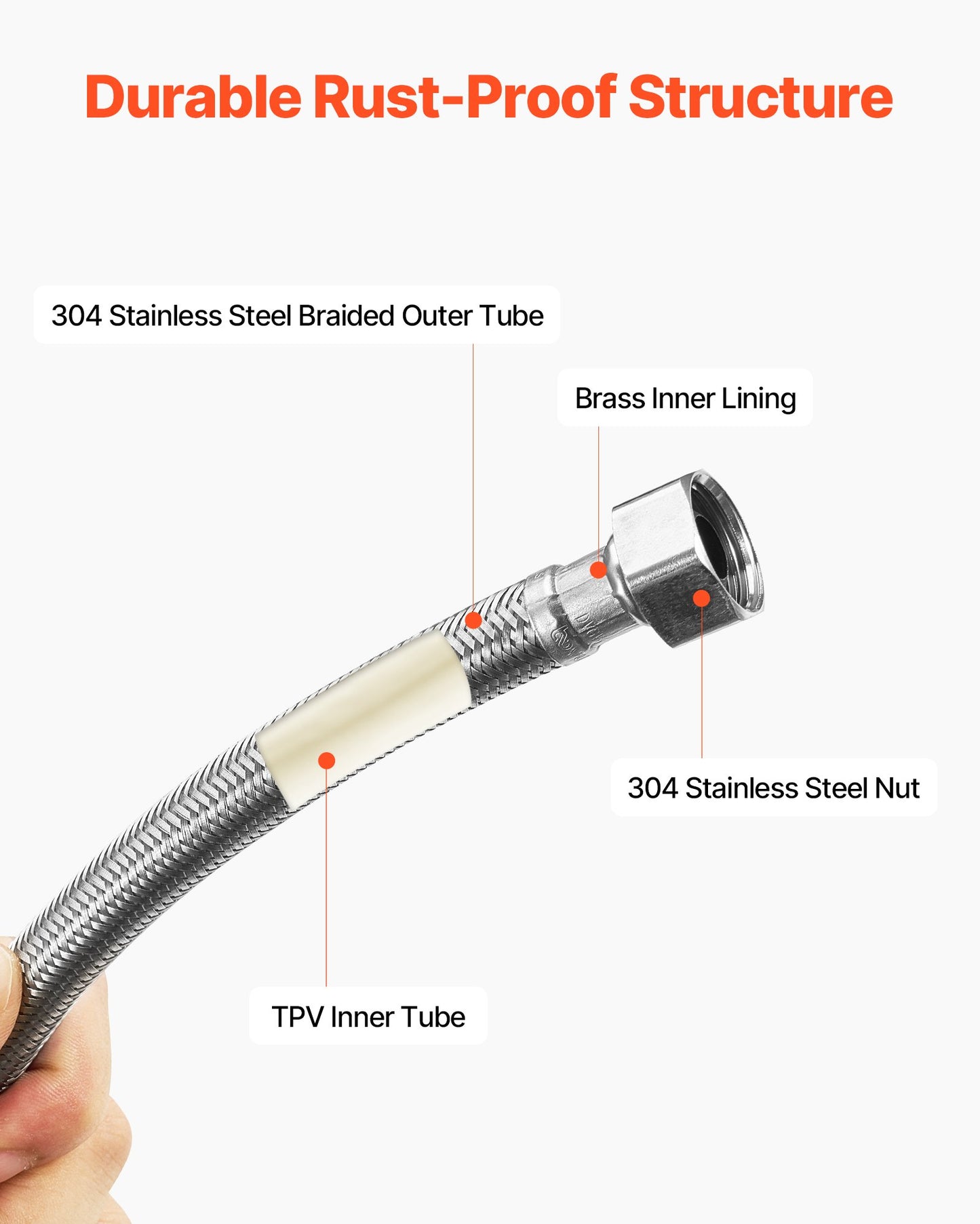 Faucet Hose Connector, 16-Inch Length, 3/8 Inch Comp x 1/2 Inch FIP 10-Pack Braided Stainless Steel Faucet Supply Line, Faucet Hose Connects Kitchen Bathroom Sink to Water Supply, Certified Safe