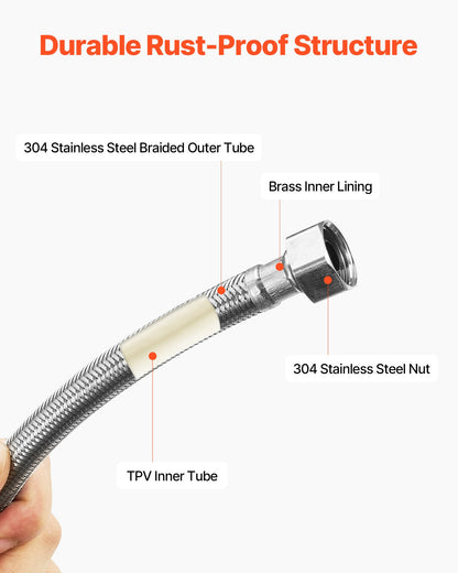 Faucet Hose Connector, 24-Inch Length, 3/8 Inch Comp x 1/2 Inch FIP 2-Pack Braided Stainless Steel Faucet Supply Line, Faucet Hose Connects Kitchen Bathroom Sink to Water Supply, Certified Safe